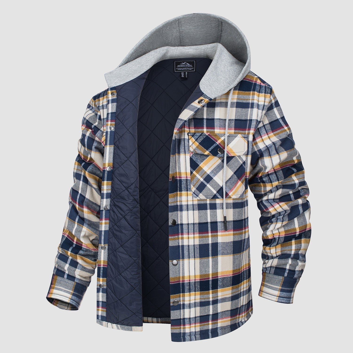 Men's Quilted Flannel Jacket with Hood – Warm & Casual