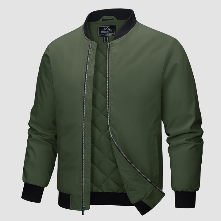 Men's Winter Bomber Jacket, Quilted & Windproof Zip-Up Coa